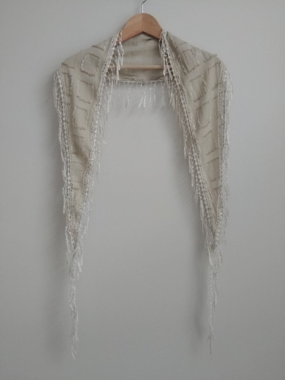 4/$20 Y2K long fringe shawl scarf neutral flax oatmeal shade